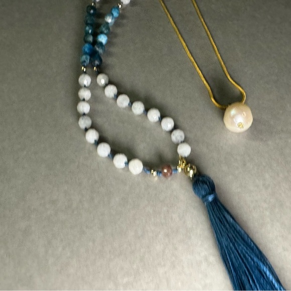 Handmade 18k gold•Apatite & Moonstone gemstone necklace. - Picture 6 of 6